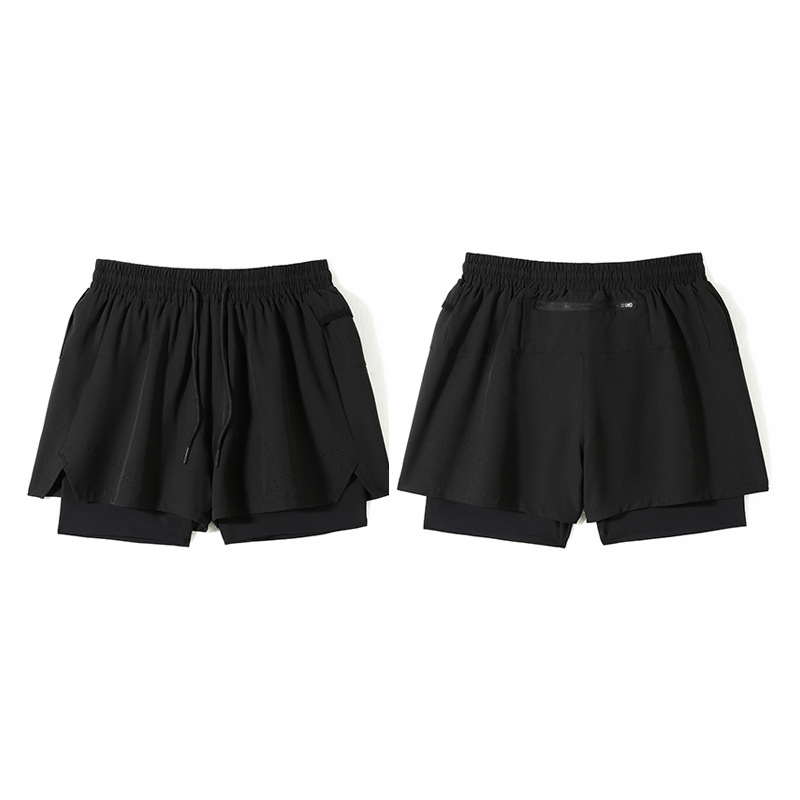 Calças curtas de secagem rápida de verão, dupla camada, anti-luz, com bolsa na cintura, para treinamento de basquete, corrida e uso casual para homens