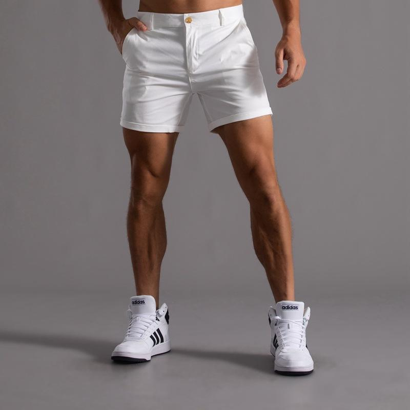 Calções de Desporto Sexy Músculos Corrida Treino Respirável Fitness Calções Praia Algodão Botão Bolsos Calções