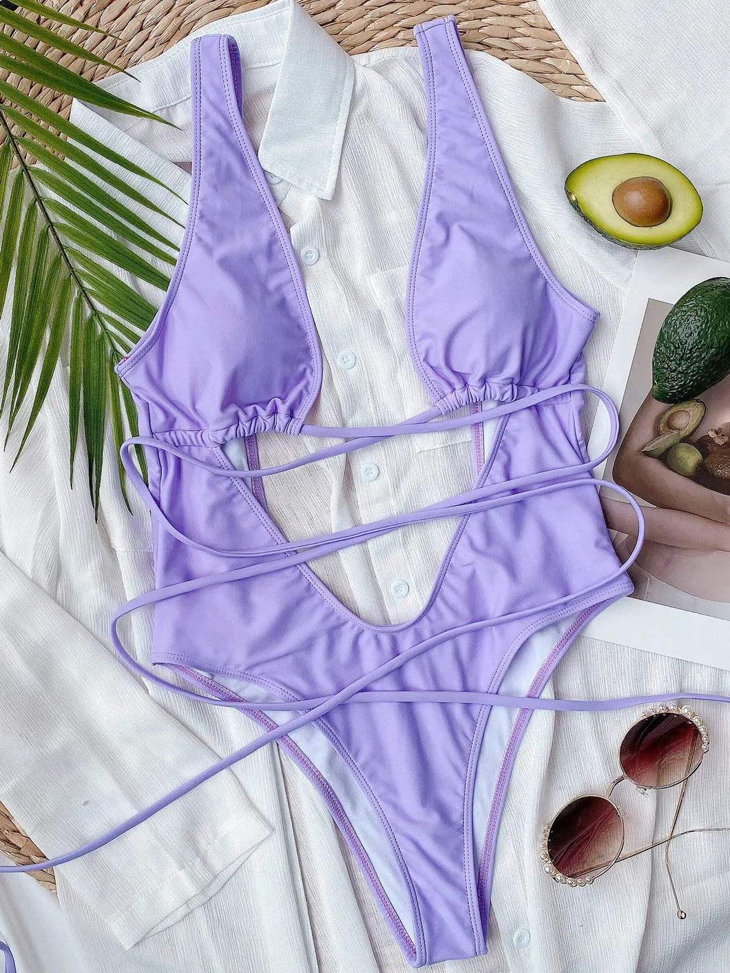 Novo Biquíni Sexy de Uma Peça Multicolorido Secagem Rápida Respirável Biquínis Oco Decote em V Moda Praia Traje de Banho