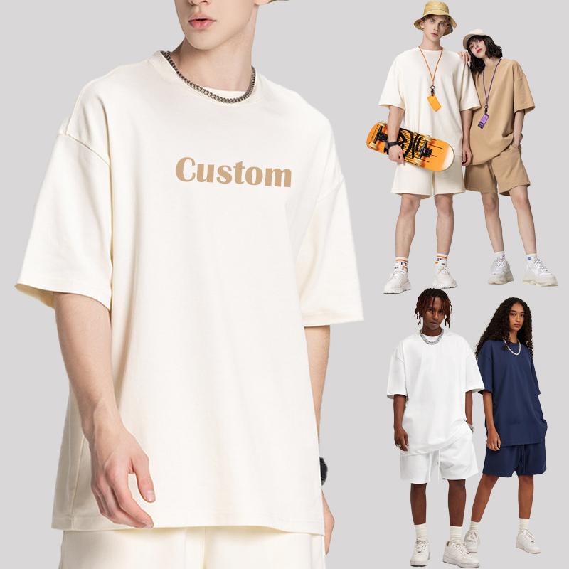 305g Alta Qualidade Pesada 100%Cotton Camisetas Personalizadas Oversized Design Próprio Camisetas Unissex Impressão Puff Manga Caída Branca Lisa Camiseta Oversize para Homens