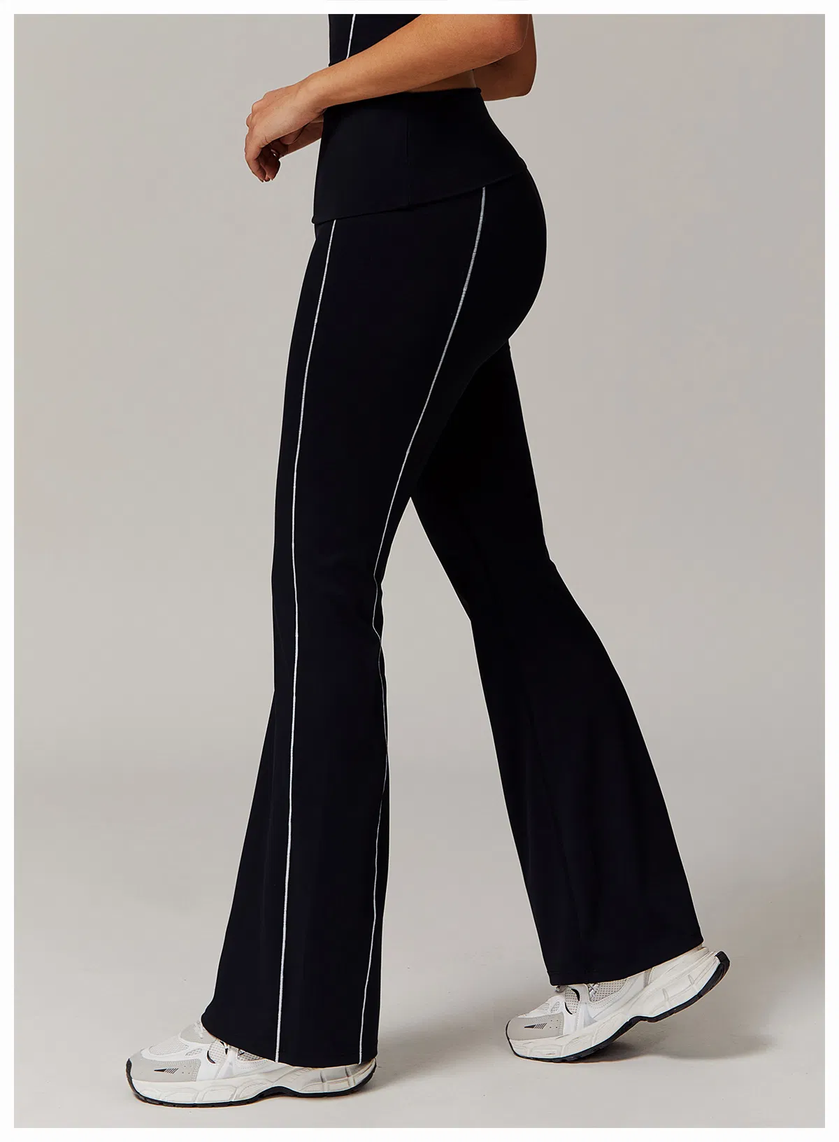 Calças de Yoga de Cintura Alta Nudes para Esportes Fitness, Calças Largas Slim Flare, Leggings Casuais para Corrida