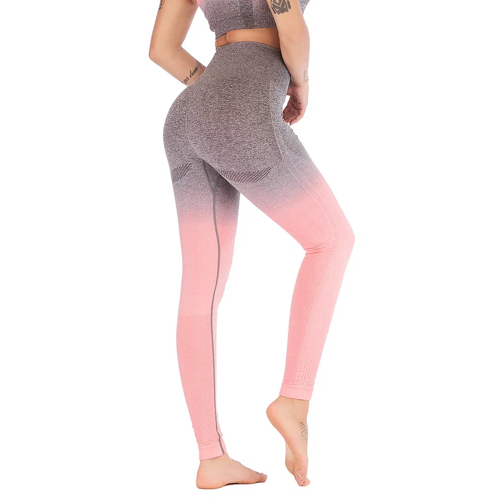 Calças Ombre de Cintura Alta Sem Costura para Treino, Ginásio, com Efeito de Bumbum e Gradiente para Yoga