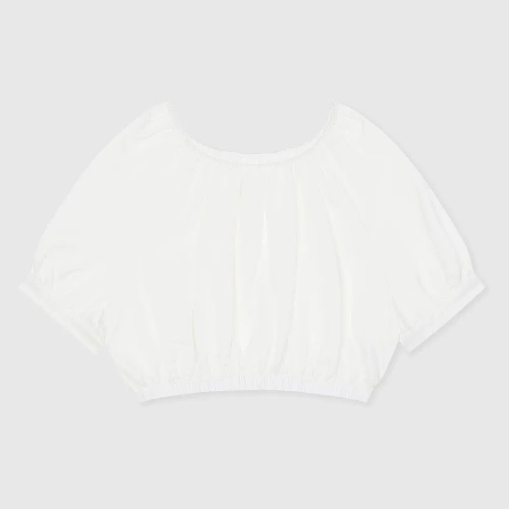 Camisa Cropped Casual Feminina com Ombros à Mostra, Mangas Balão Soltas