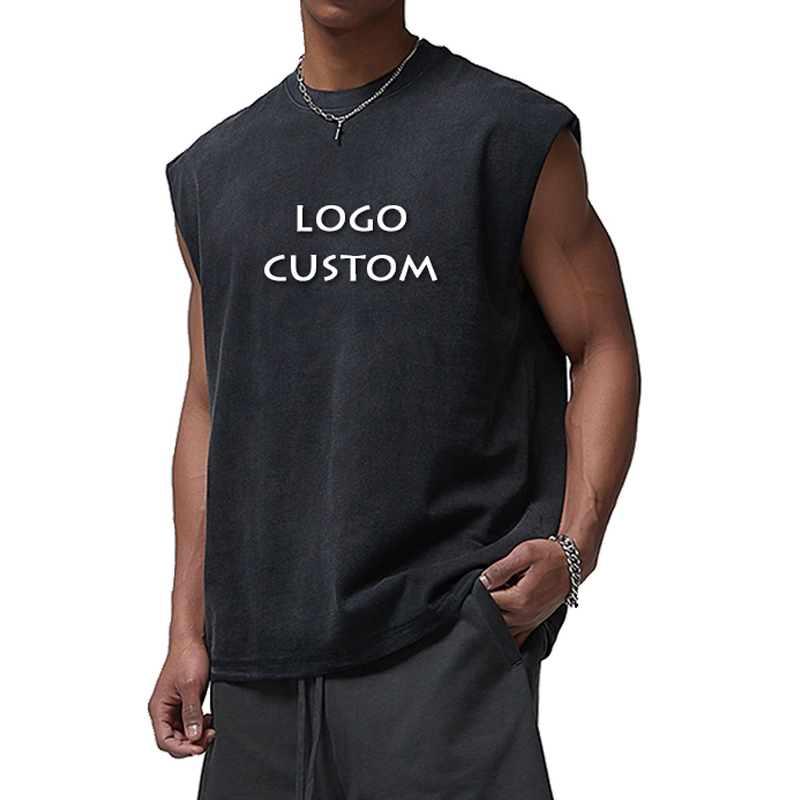 Camiseta Regata Masculina Plus Size de Alta Qualidade para Corrida e Academia, Lavagem Ácida, Moda de Rua de Verão, Camisetas Sem Mangas Masculinas Largas e Oversized