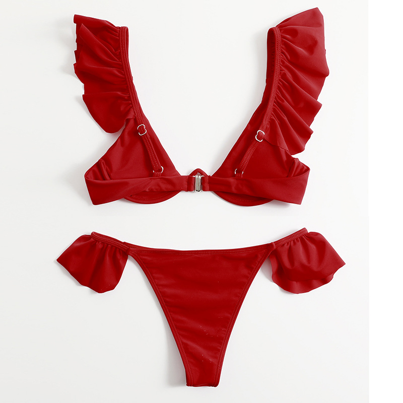 Biquíni sexy feminino triângulo para banho, roupa de praia com babados