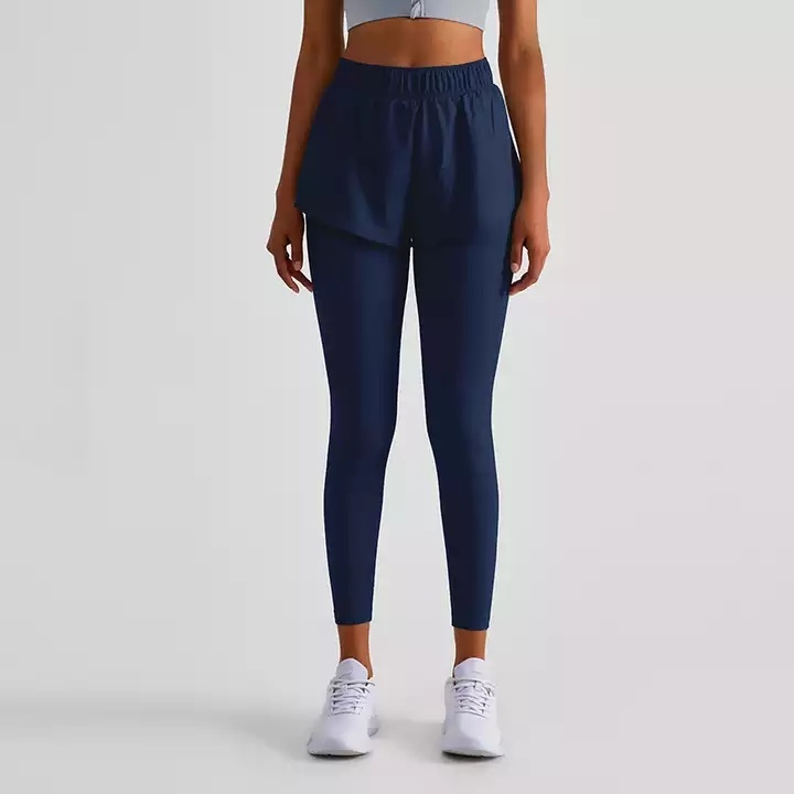 Mulheres 2 em 1 Fitness Esportes Yoga Leggings Falsas 2-Piece Leggings de Compressão Calças de Ginástica Atléticas