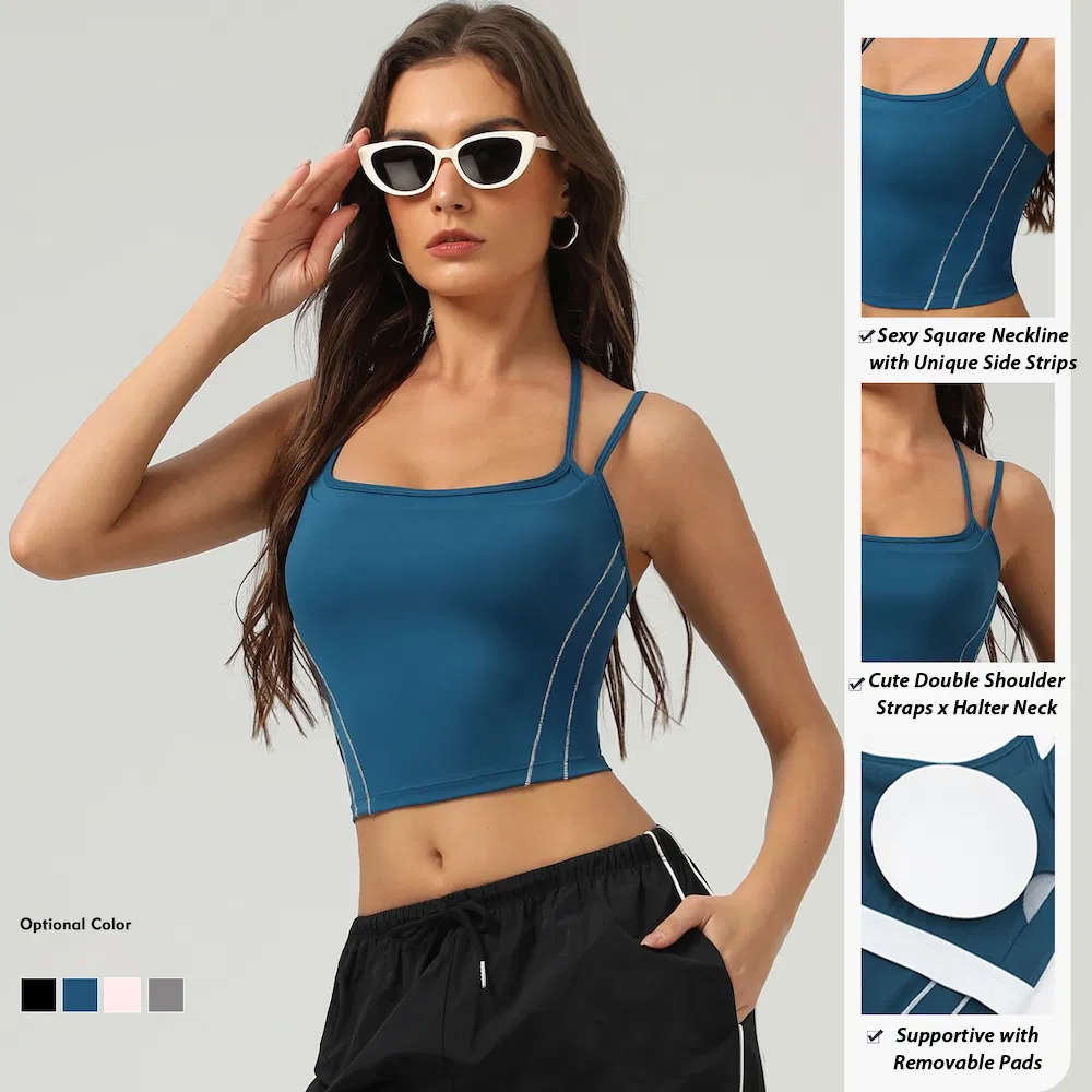 Design de Patches de Moda Regata para Yoga e Pilates com Sutiã, Camiseta Ativa Cropped Premium Macia com Almofadas para Mulheres