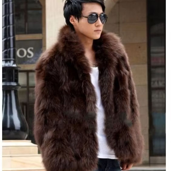 Casaco curto de efeito de pele sintética para homens, moda e temperamento, personalizado para outono e inverno