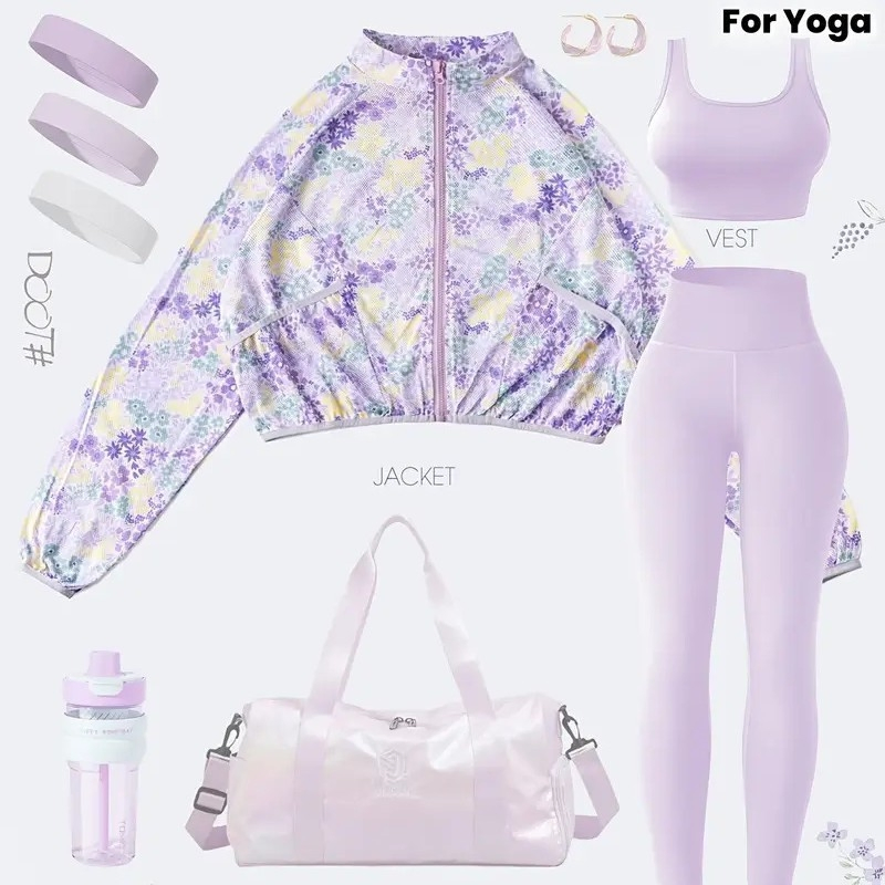 Conjuntos de Yoga, Conjunto de Sutiã de Ginástica, Jaqueta de Yoga, Leggings de Alta Elasticidade, Fábrica