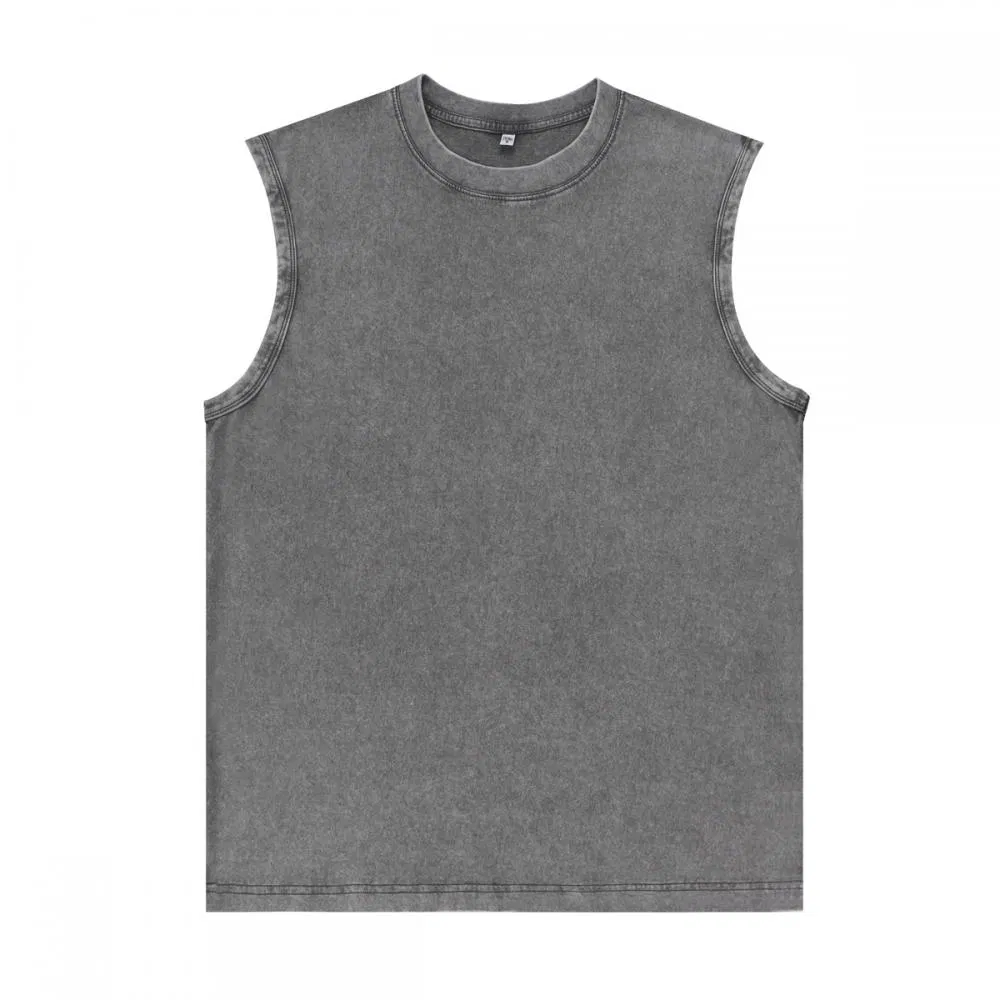 Wholesale Vintage Washed Blank Tank Top Men Oversized Streetwear Sleeveless T-Shirt Cotton Gym Tee Loose Fit Summer Casual Vest