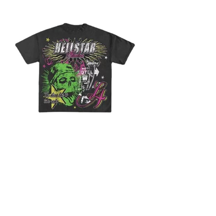 Fabricante Designer Moda Urbana Estampada em Graffiti Camiseta Masculina Atacado Personalizada Vintage Camiseta Pesada Lavagem Ácida