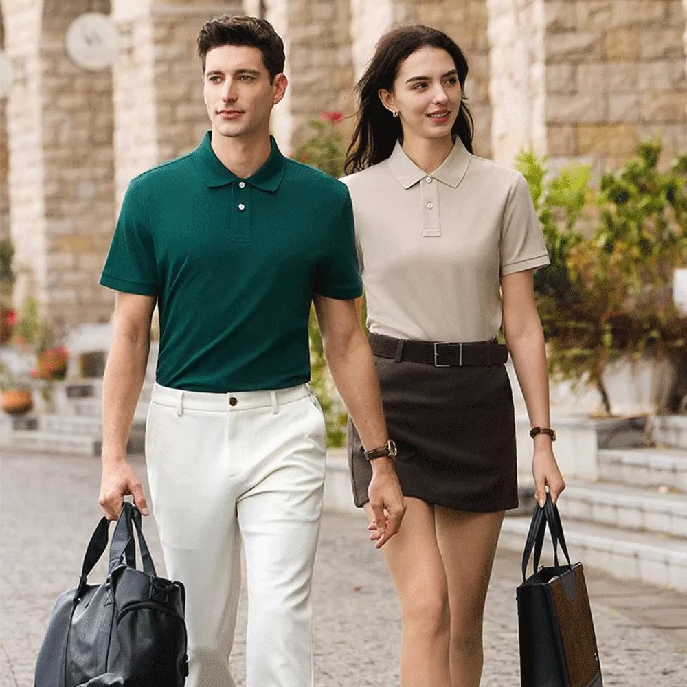 Atacado Personalizado Logo 205g Camisa Polo Masculina de Algodão de Alta Elasticidade para Negócios e Roupas Esportivas
