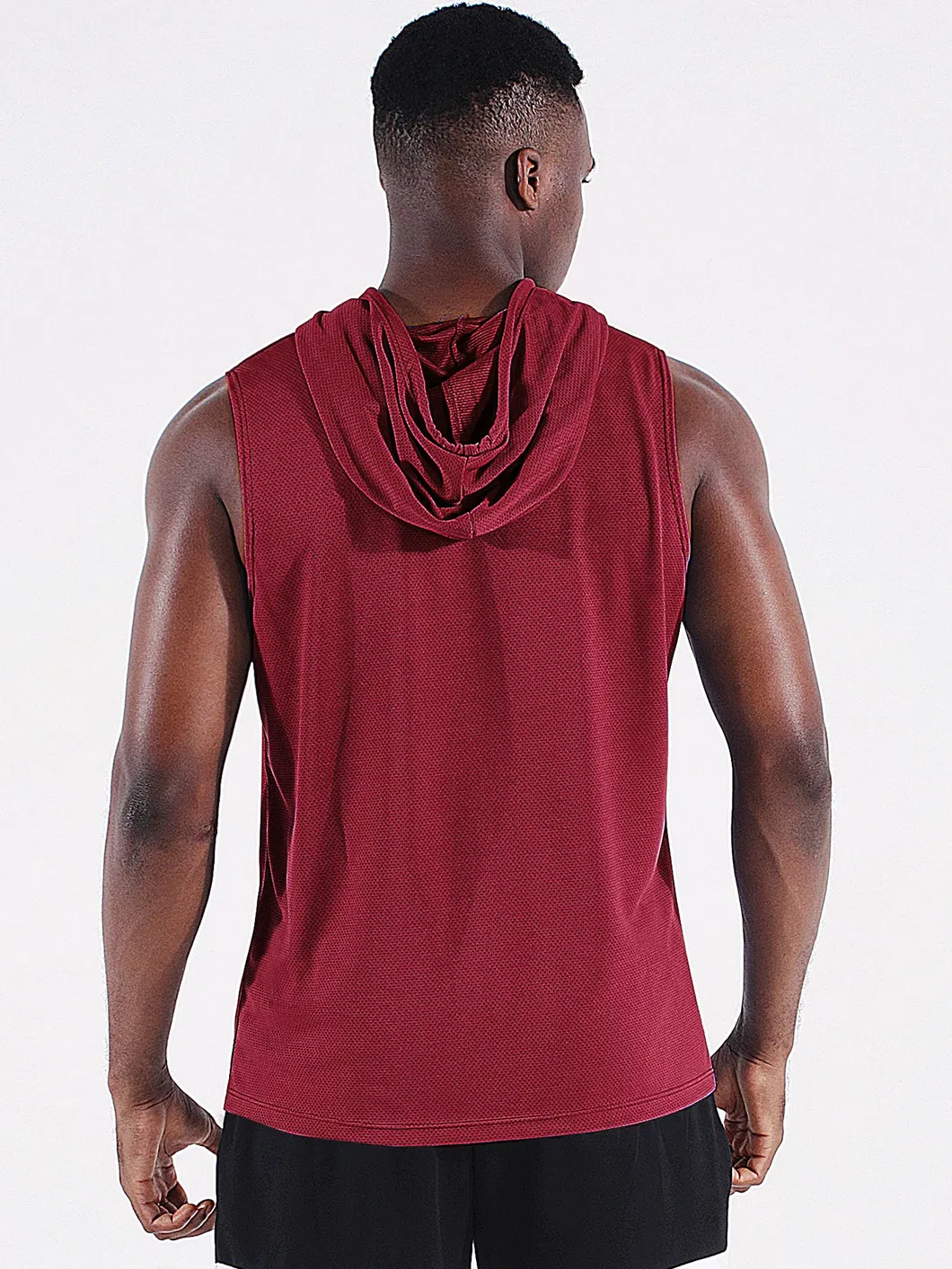 Camisetas de corrida masculinas sem mangas leves para treino, camisetas atléticas com capuz, tops de poliéster para academia, roupas de fitness
