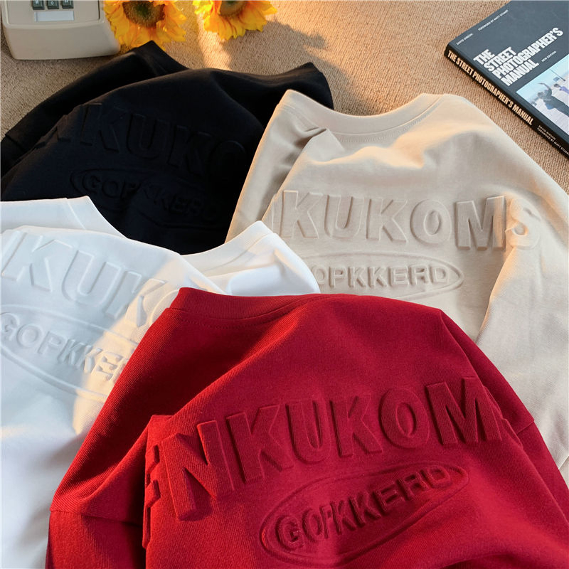 Camiseta de Alta Qualidade Lisa Clássica com Gola Redonda Puff Camiseta Pesada 260GSM 100% Camiseta Oversized de Algodão Orgânico Personalizada 3D Impressão de Logo Em relevo Camiseta Masculina