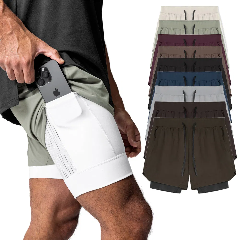 Novos Calções de Treino Masculinos de Verão 2 em 1 Secagem Rápida para Ginásio Praia Corrida Calções de Duplo Andar Roupas de Esporte ao Ar Livre para Homens