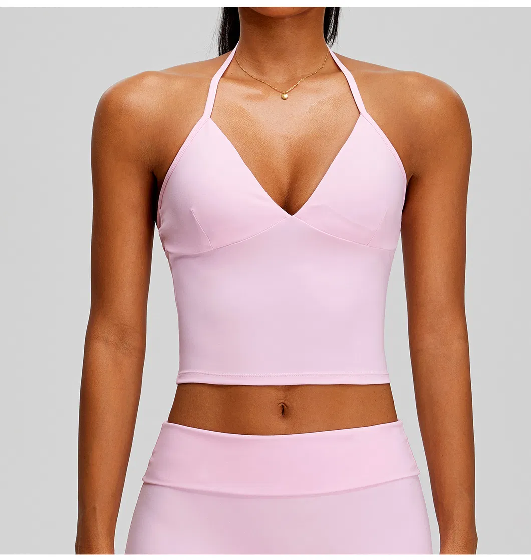 Top de Yoga Cropped com Decote em V e Alto Suporte para Mulheres, com Tecido de Spandex de Quatro Direções para Atividades de Yoga e Logotipo Personalizado