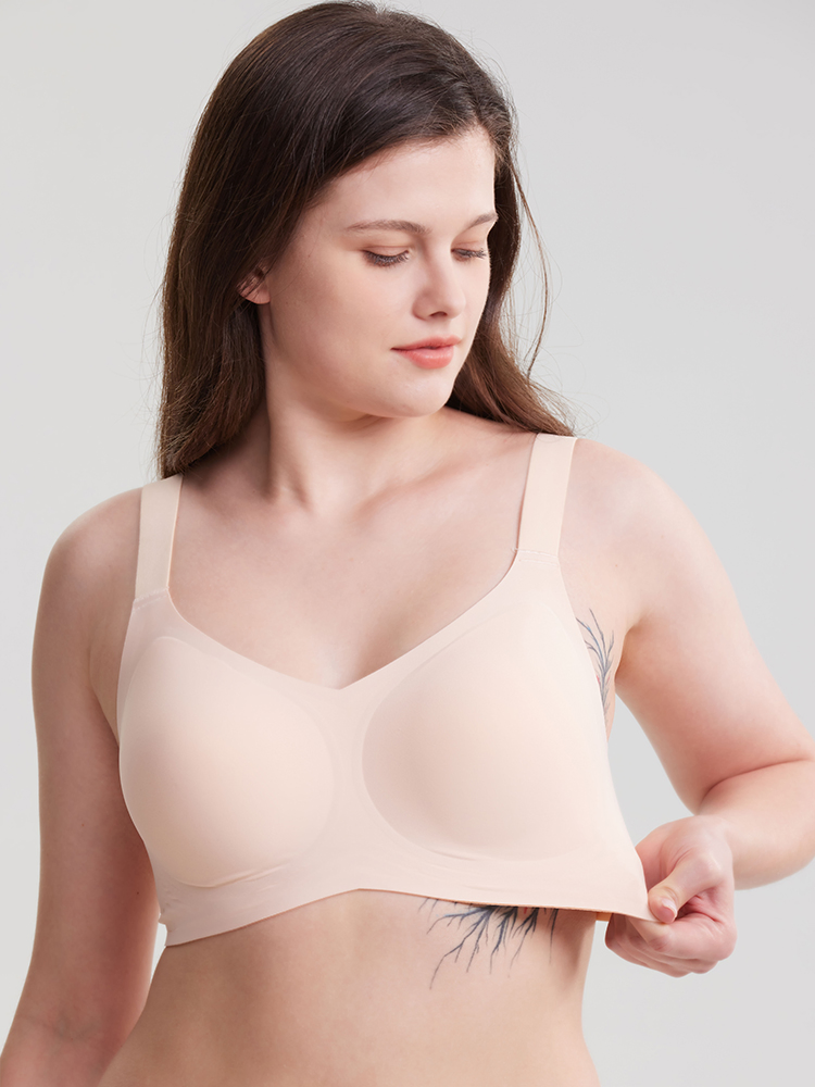 Sutiã esportivo sexy sem costura com copo cheio, sem fio, plus size, acolchoado, de grande suporte, com personalização de logotipo para mulheres