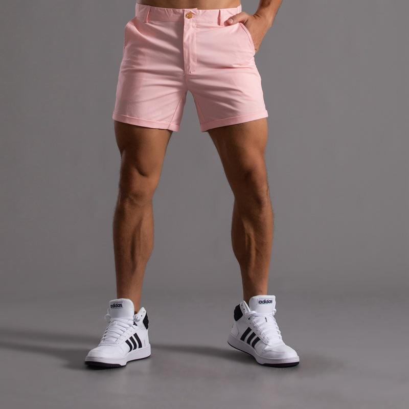 Calções de Desporto Sexy Músculos Corrida Treino Respirável Fitness Calções Praia Algodão Botão Bolsos Calções