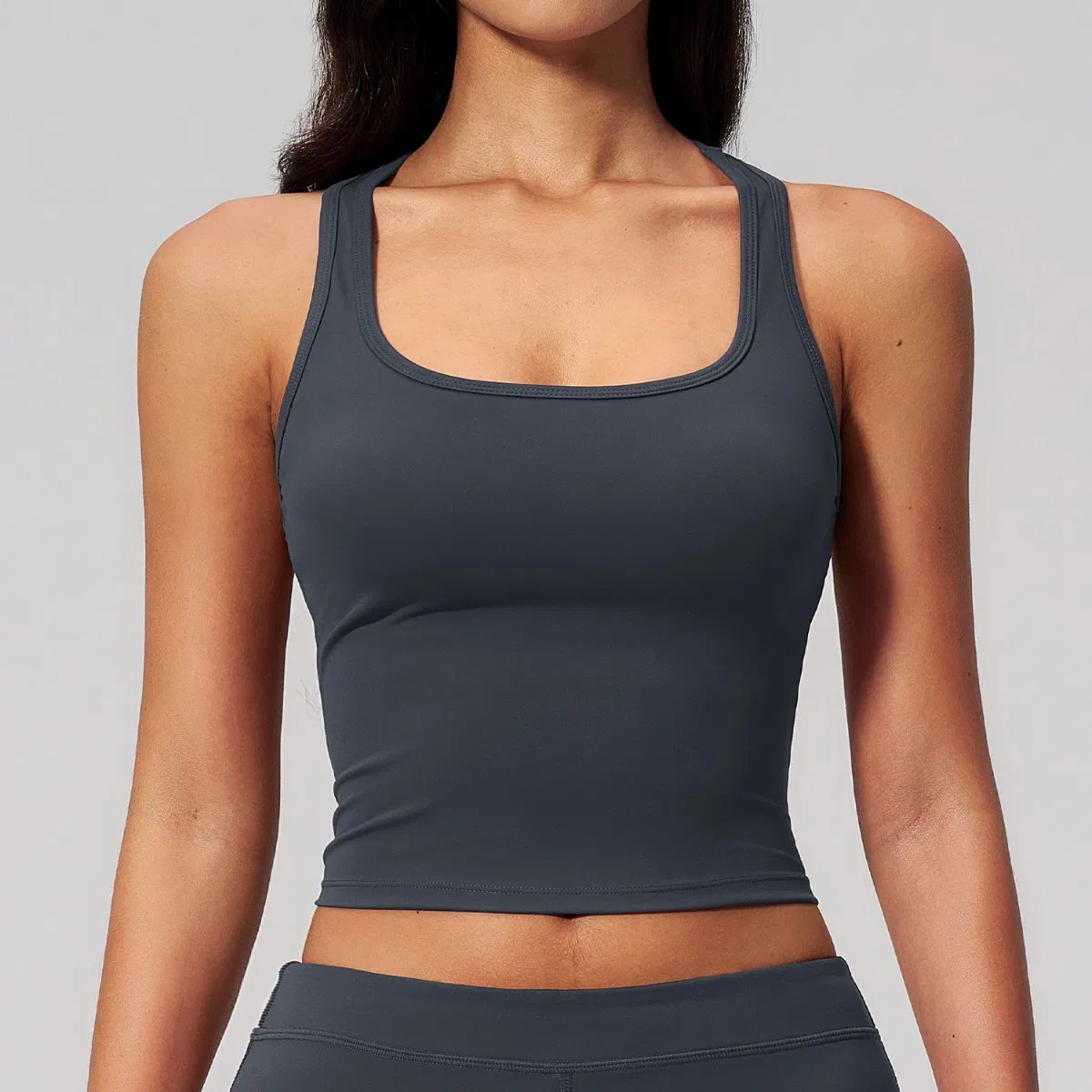 Top de Yoga Feminino Cropped com Decote Quadrado e Alças Racerback, com Almofadas Removíveis, Ajuste Slim, Realça a Clavícula, Respirável para Treino