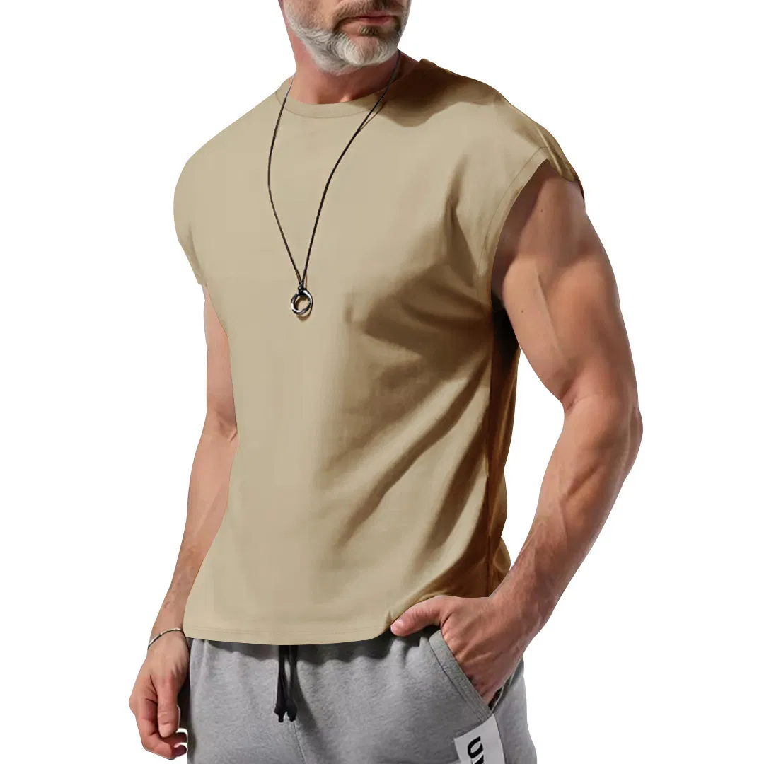 Camiseta Regata Masculina Personalizada Oversize Leve Casual Treino Academia Sem Mangas Ombro Cortado Camiseta de Musculação com Gola Careca