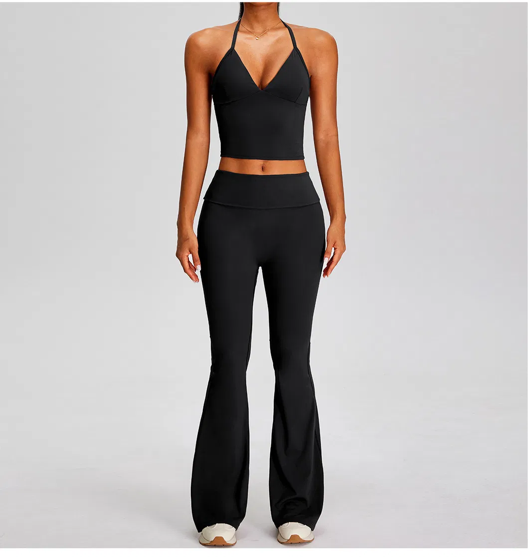 Top de Yoga Cropped com Decote em V e Alto Suporte para Mulheres, com Tecido de Spandex de Quatro Direções para Atividades de Yoga e Logotipo Personalizado