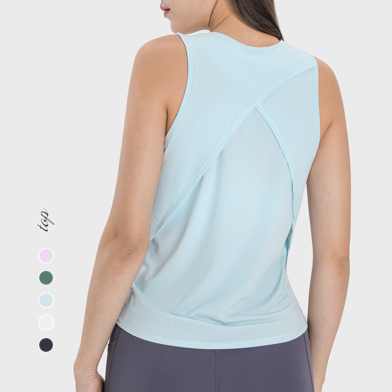 Camisas de treino personalizadas com logo, tecido que absorve a umidade, costura baggy, blusa respirável com alças cruzadas para esportes, academia, yoga