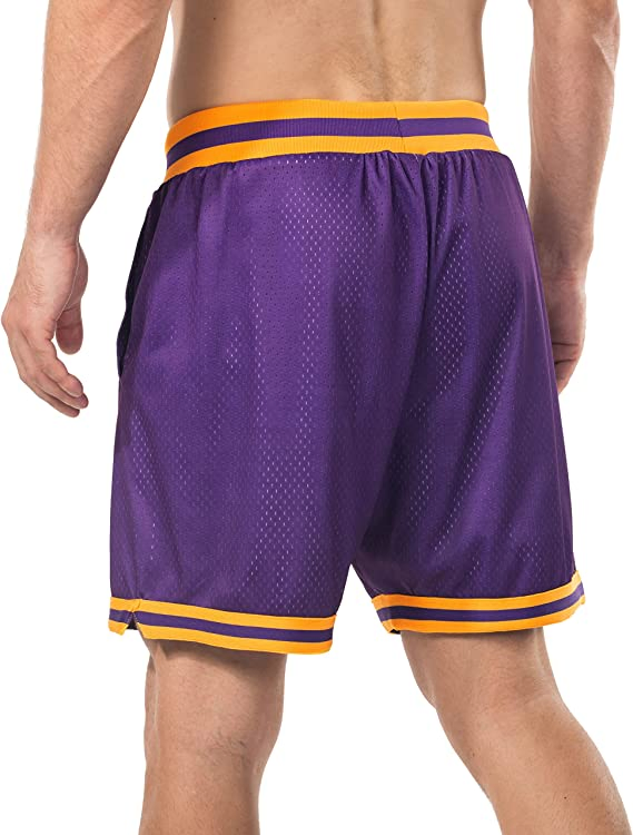 Shorts de Basquete Reversíveis Clássicos Retro Vintage em Malha de Poliéster Personalizada para Corrida e Treinamento com Bolsos com Zíper e Patches em Tackle Twill