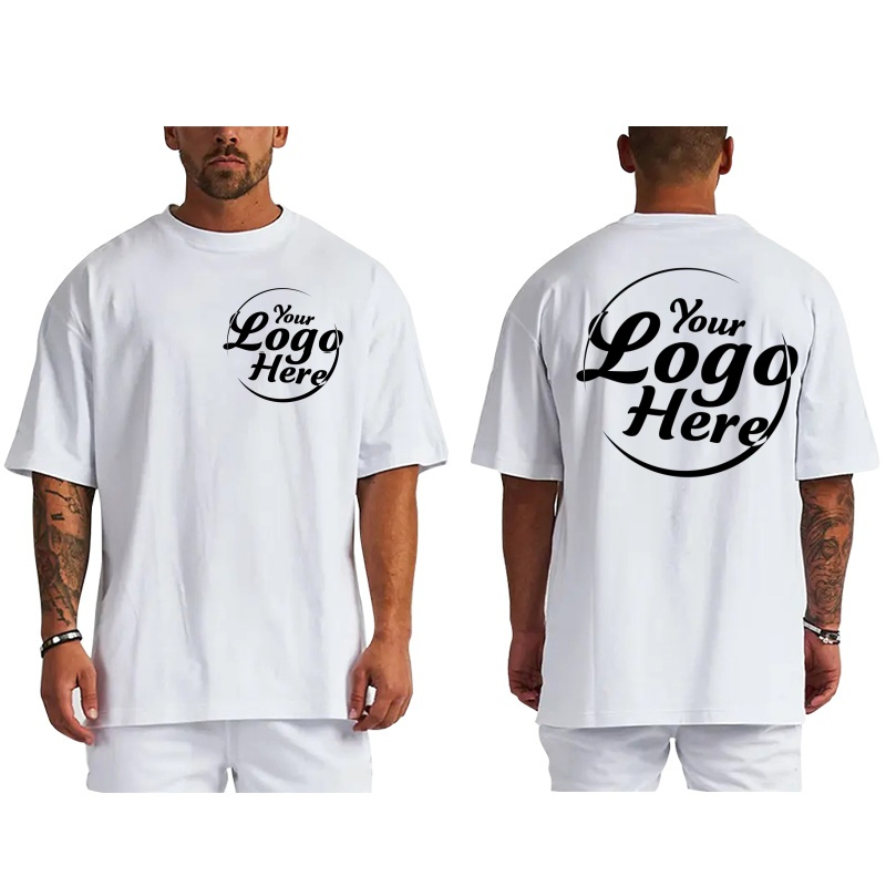 Camiseta Promocional Respirável de Atacado 100% de Algodão 180GSM Lisa Personalizada com Ombro Caído, Camiseta Branca Oversize de Manga Curta em Cor Sólida