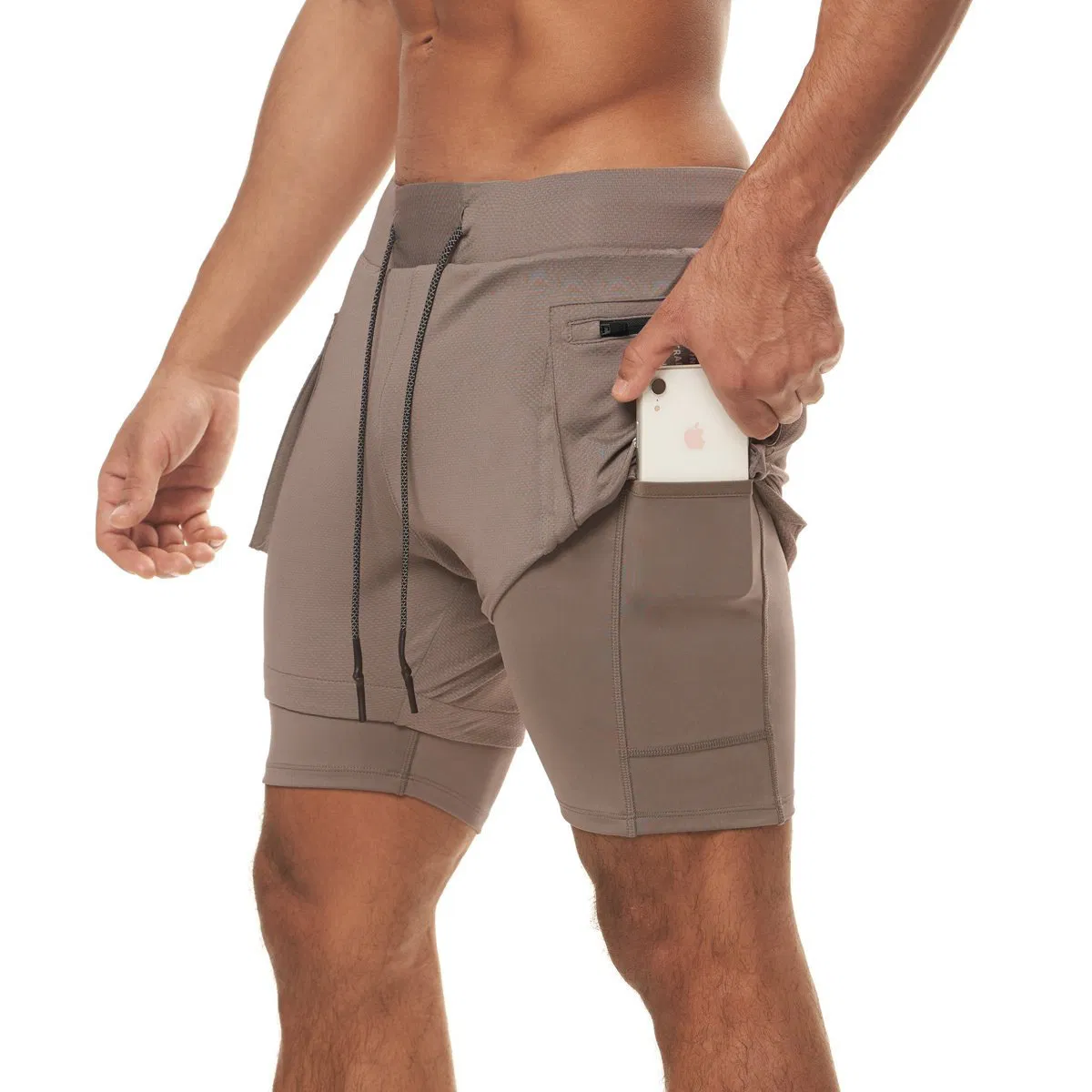 Shorts de Fitness de Dupla Camada para Homens, Cor Sólida, Respirável, Calças de Corrida e Treinamento