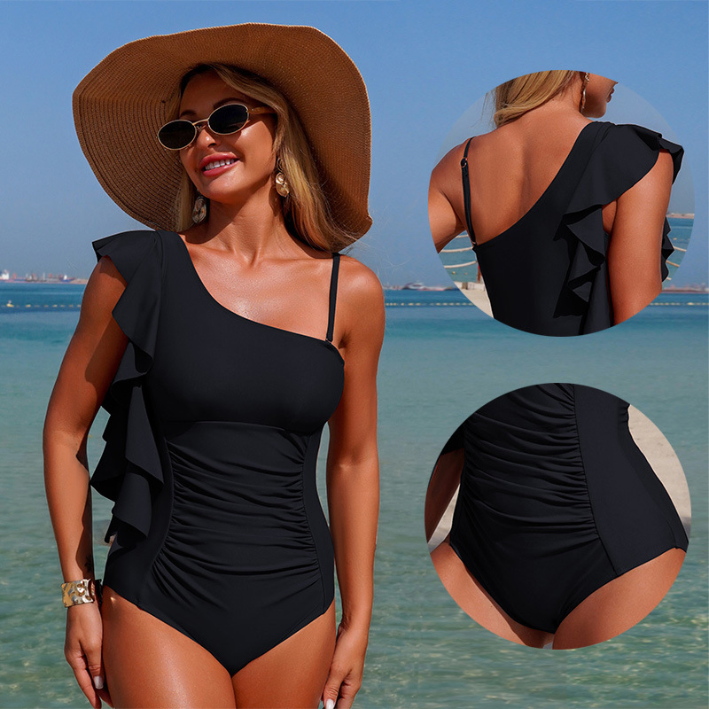 Conjunto de Maiô Feminino de Uma Peça com Decote em V e Cintura Ajustável