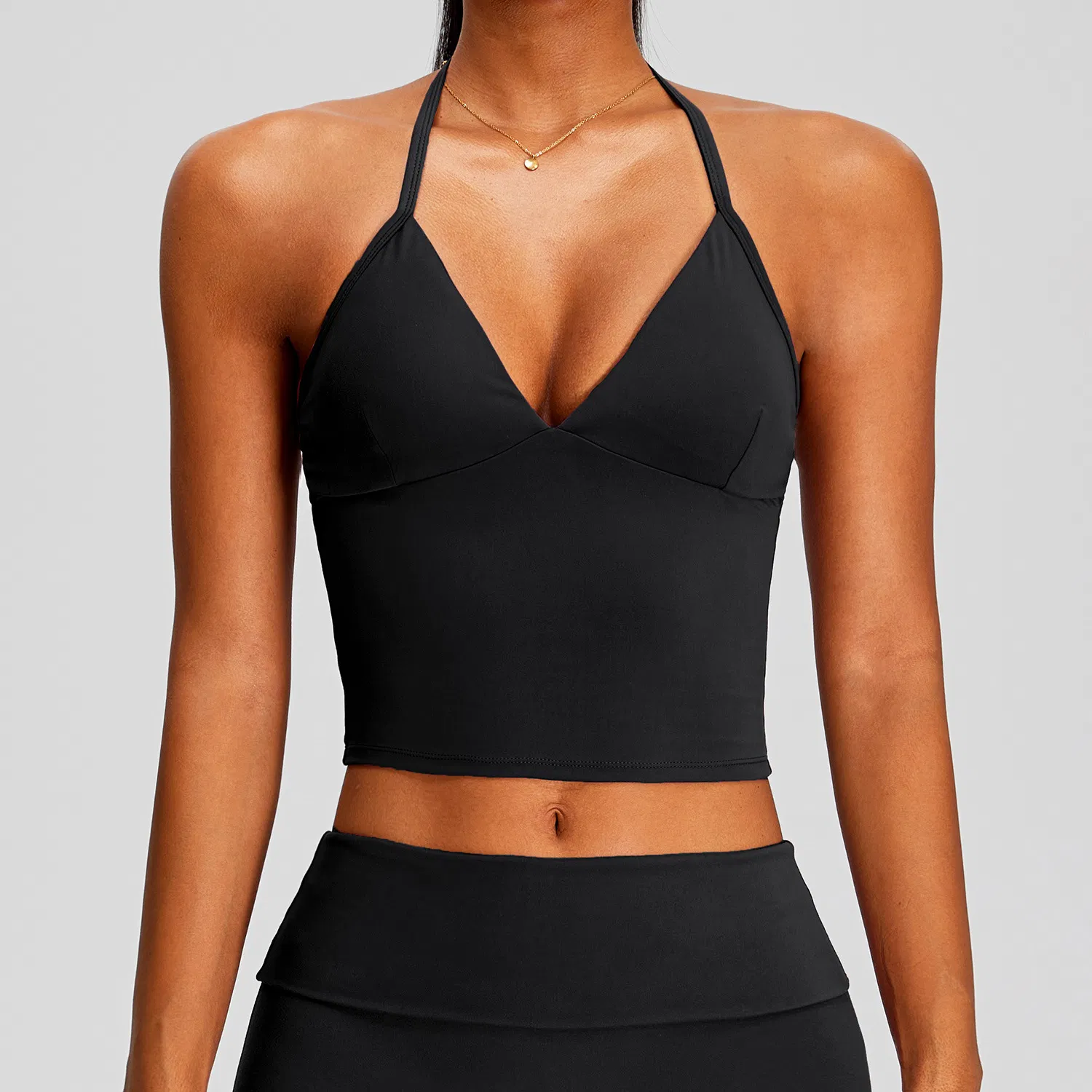 Top de Yoga Cropped com Decote em V e Alto Suporte para Mulheres, com Tecido de Spandex de Quatro Direções para Atividades de Yoga e Logotipo Personalizado