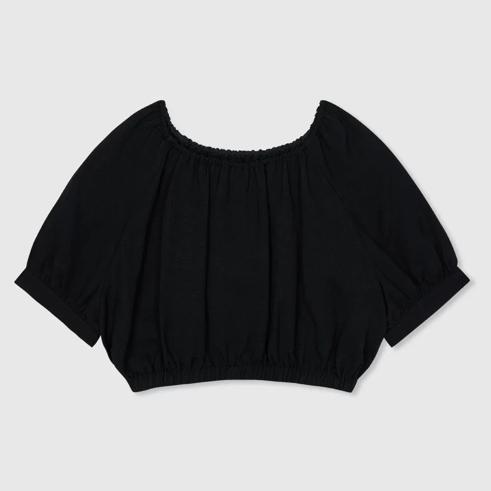 Camisa Cropped Casual Feminina com Ombros à Mostra, Mangas Balão Soltas