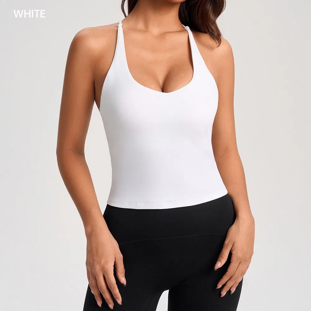 Camisetas de Yoga sem Mangas Roupas de Fitness Camiseta de Ginásio Tricotada para Exercícios