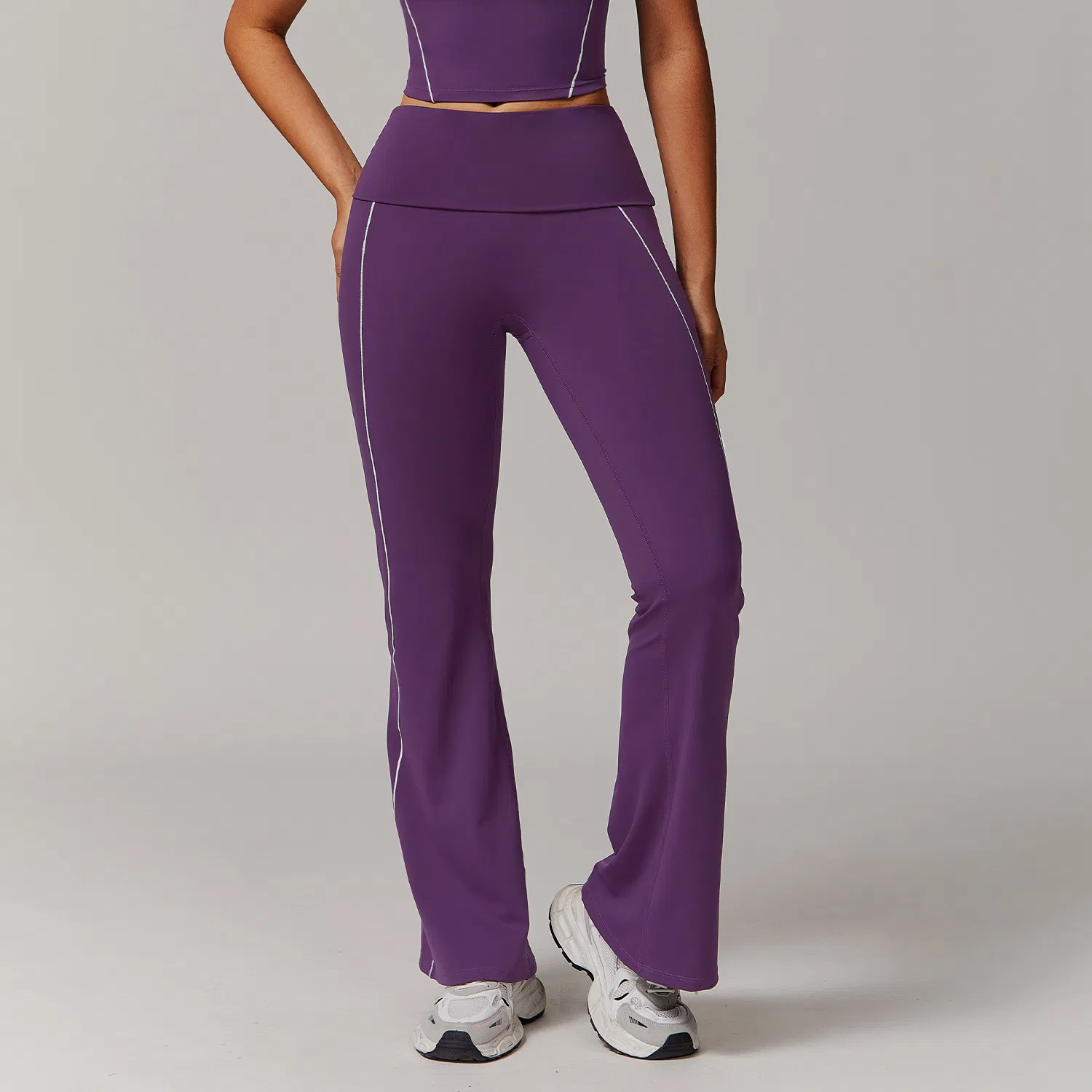 Calças de Yoga de Cintura Alta Nudes para Esportes Fitness, Calças Largas Slim Flare, Leggings Casuais para Corrida