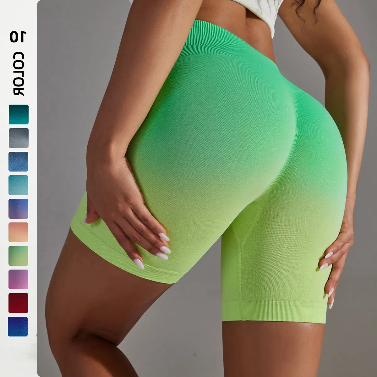 Shorts de Yoga Sem Costura Personalizados em Gradiente de Doces, Justos para Treinamento, Cintura Alta, Shorts Três Quartos para Corrida, Fitness e Yoga