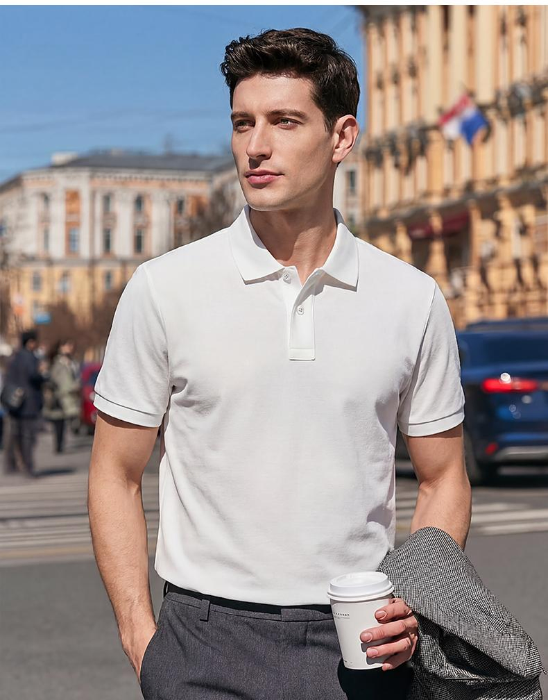 Atacado Personalizado Logo 205g Camisa Polo Masculina de Algodão de Alta Elasticidade para Negócios e Roupas Esportivas