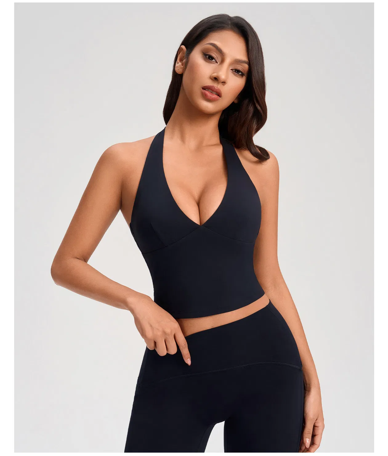 Top de Yoga Sem Costas Sexy para Mulheres - Top Cropped com Decote em V Profundo e Sutiã Embutido, Braço de Fitness para Academia