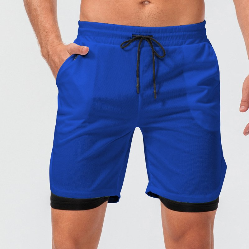 Calças de Golfe de Dupla Camada Masculinas com Cordão 2 em 1 Calças de Treino para Academia e Corrida de Verão com Bolsos Chino de Twill