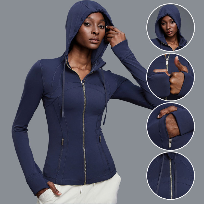 Jaqueta com Capuz Lulu Feminina de Manga Longa, Jaquetas de Moletom, Jaqueta Esportiva com Zíper Completo, Leve, Jaqueta de Treino para Corrida, Top Slim Fit para Yoga com Capuz
