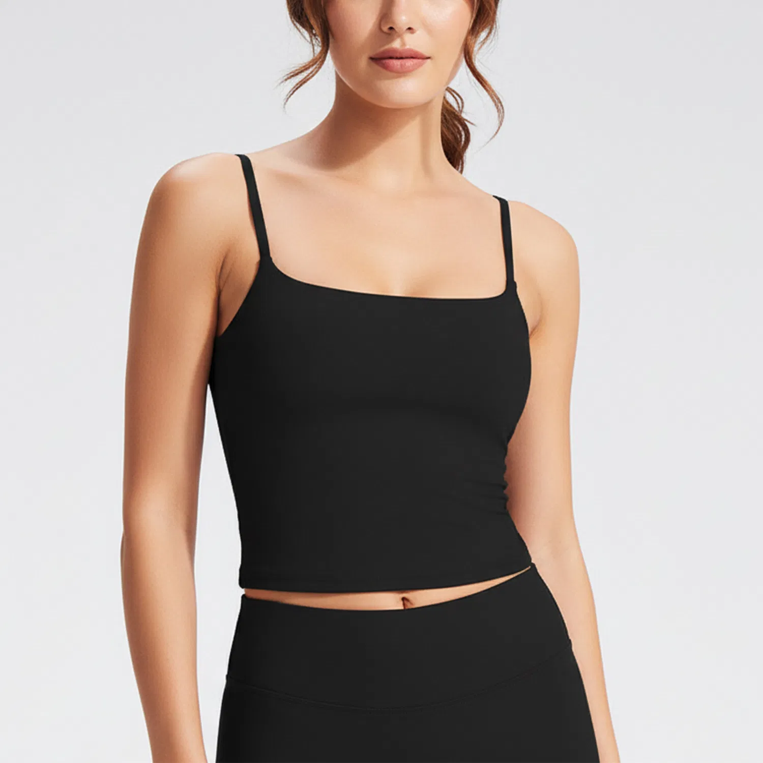 Top feminino com almofada no peito, respirável, toque nude, gola quadrada, cropped, sutiã esportivo, roupa de yoga e ginástica