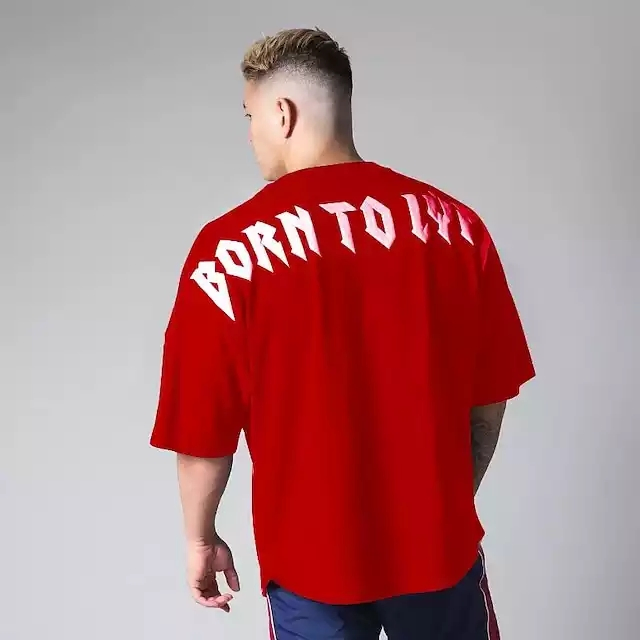 Camiseta Masculina de Fitness em Algodão Personalizado com Impressão em Espuma Puff Grande nas Costas, Ombro Caído, Streetwear Pesada, Camiseta Boxy Oversized