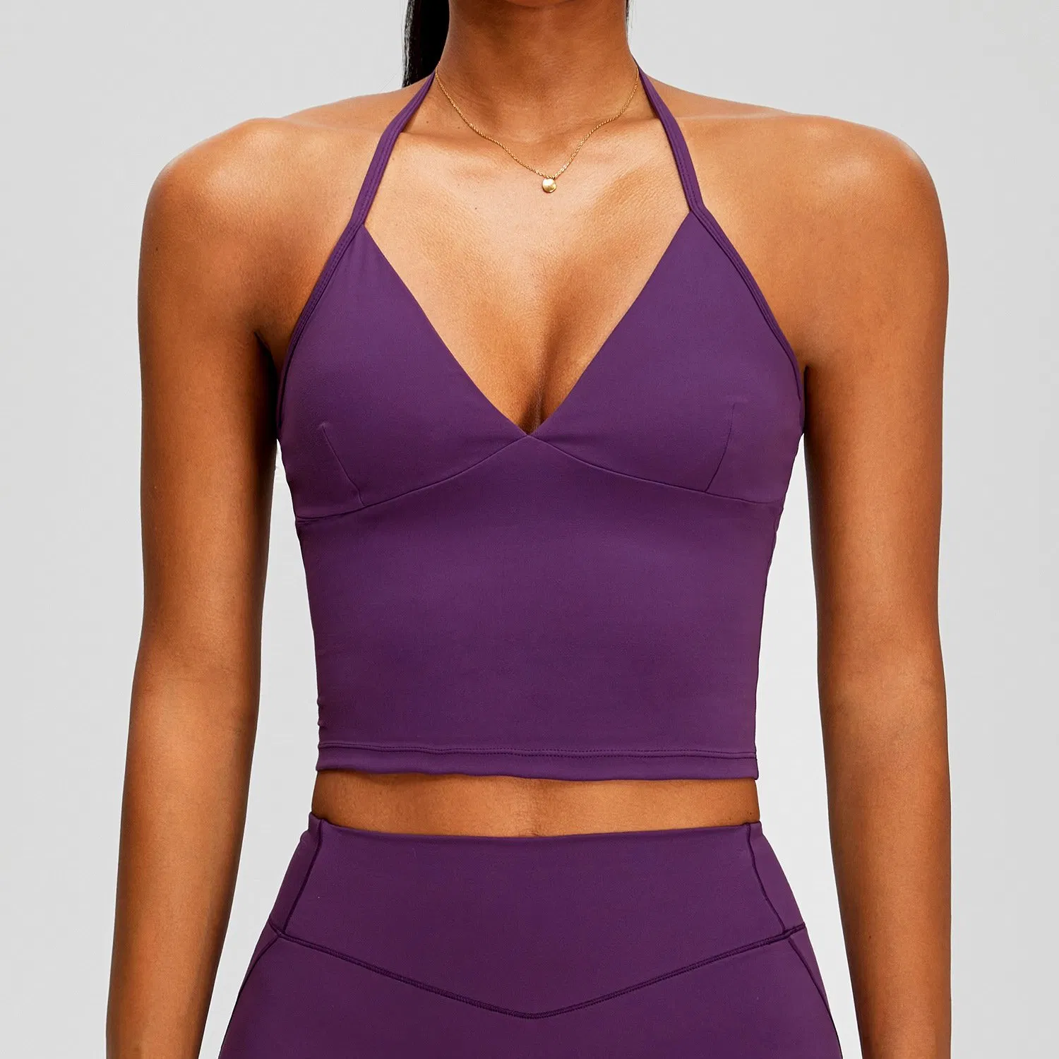 Top de Yoga Cropped com Decote em V e Alto Suporte para Mulheres, com Tecido de Spandex de Quatro Direções para Atividades de Yoga e Logotipo Personalizado
