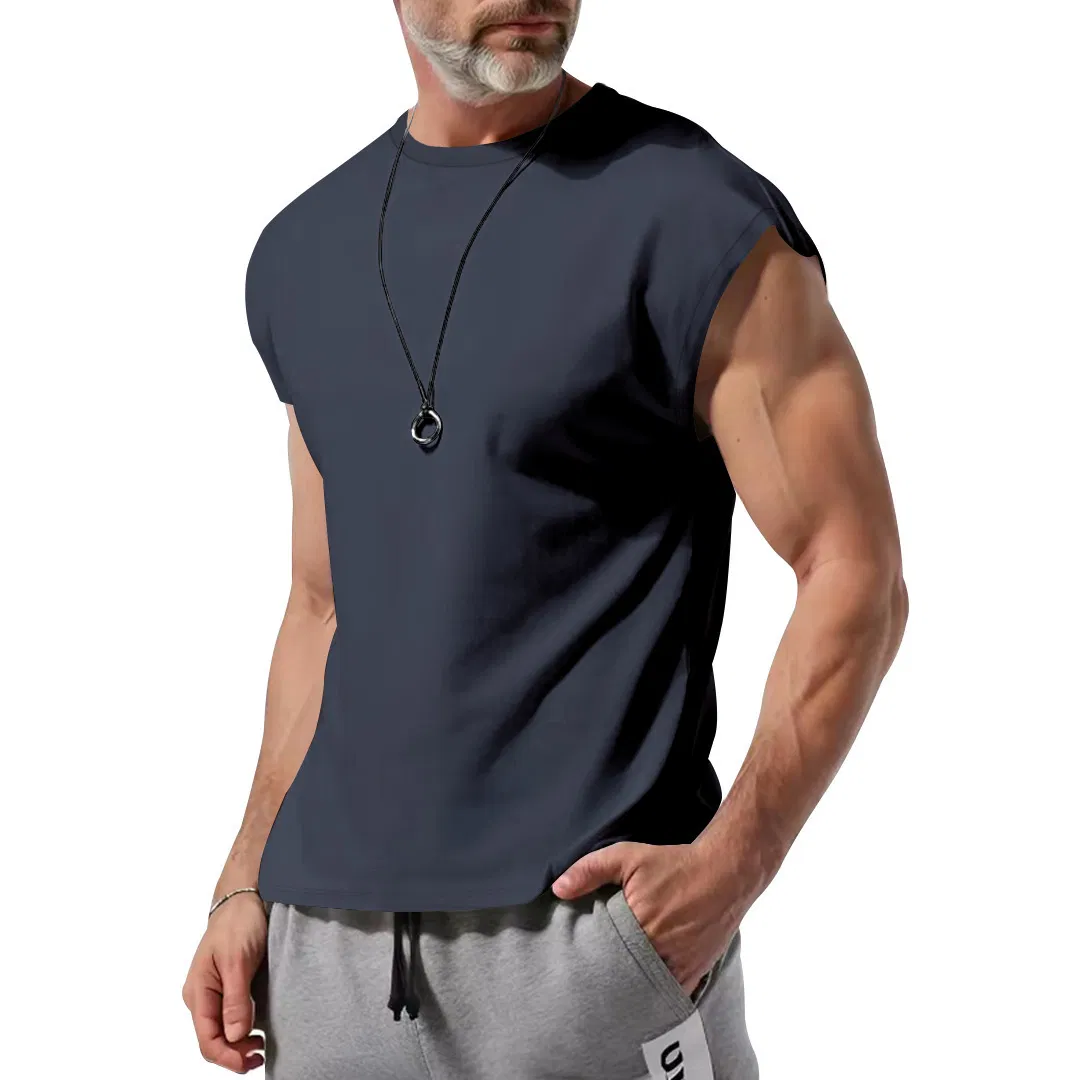 Camiseta Regata Masculina Personalizada Oversize Leve Casual Treino Academia Sem Mangas Ombro Cortado Camiseta de Musculação com Gola Careca