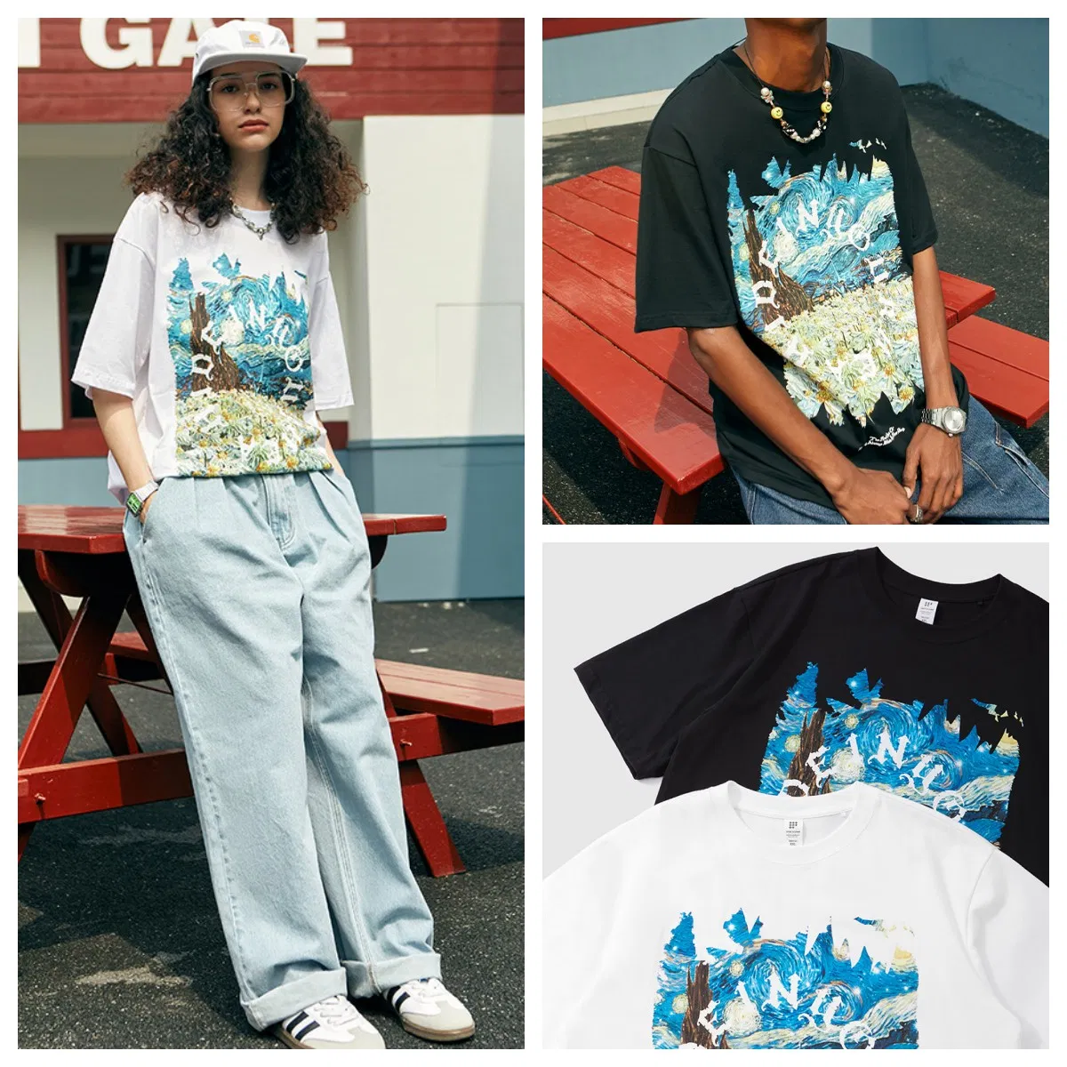 220GSM Alta Qualidade 100% Camiseta Divertida de Algodão com Impressão de Pintura Abstrata em Óleo Moda Ombro Caído Oversize Camisetas Masculinas