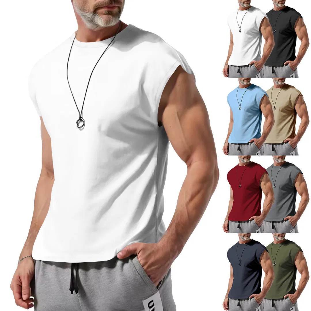 Camiseta Regata Masculina Personalizada Oversize Leve Casual Treino Academia Sem Mangas Ombro Cortado Camiseta de Musculação com Gola Careca