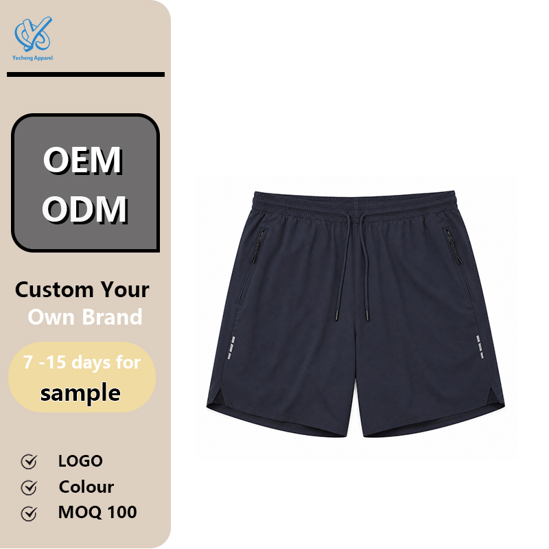 Calças Curtas Masculinas de Verão Personalizadas OEM, Rápido Secagem, Leves, com Cordão, Bolso com Zíper, Respirável, para Corrida e Treinamento na Academia