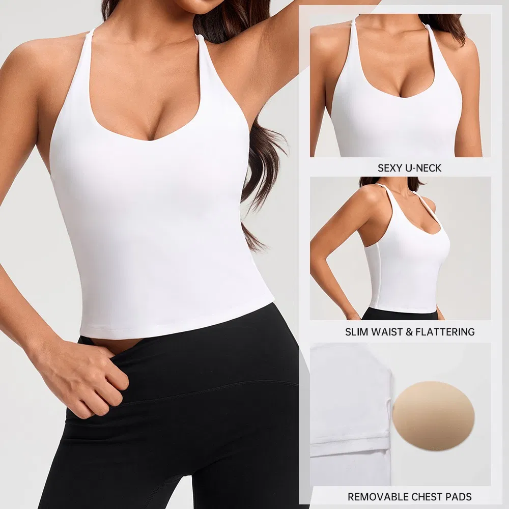 Camisetas de Yoga sem Mangas Roupas de Fitness Camiseta de Ginásio Tricotada para Exercícios