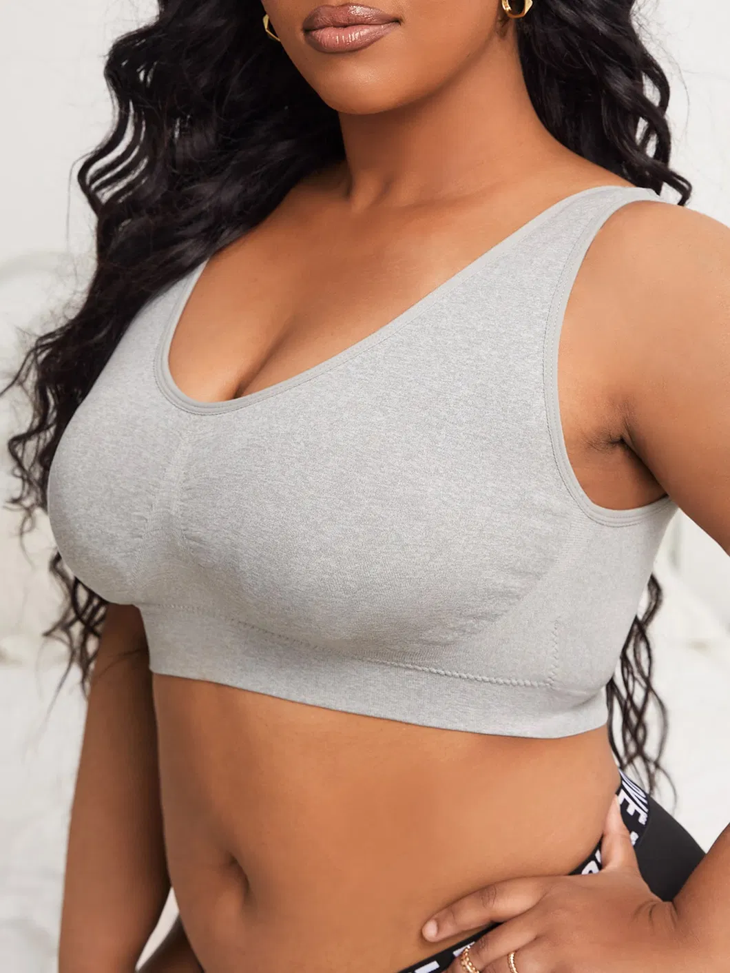Sutiã esportivo feminino sem costura em cinza mescla, plus size, muito vendido