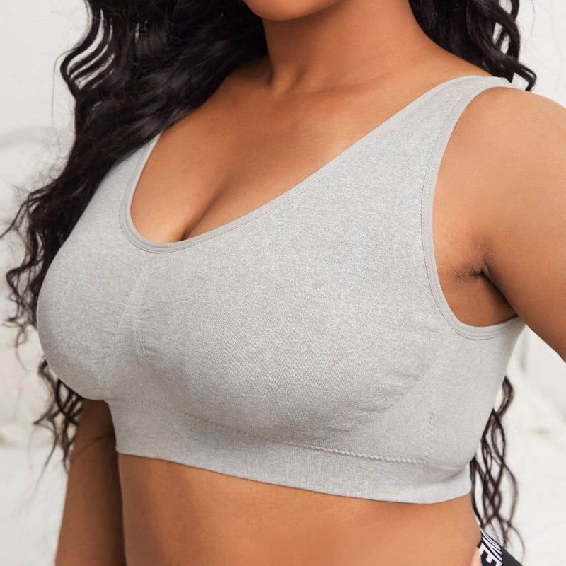 Sutiã esportivo feminino sem costura em cinza mescla, plus size, muito vendido