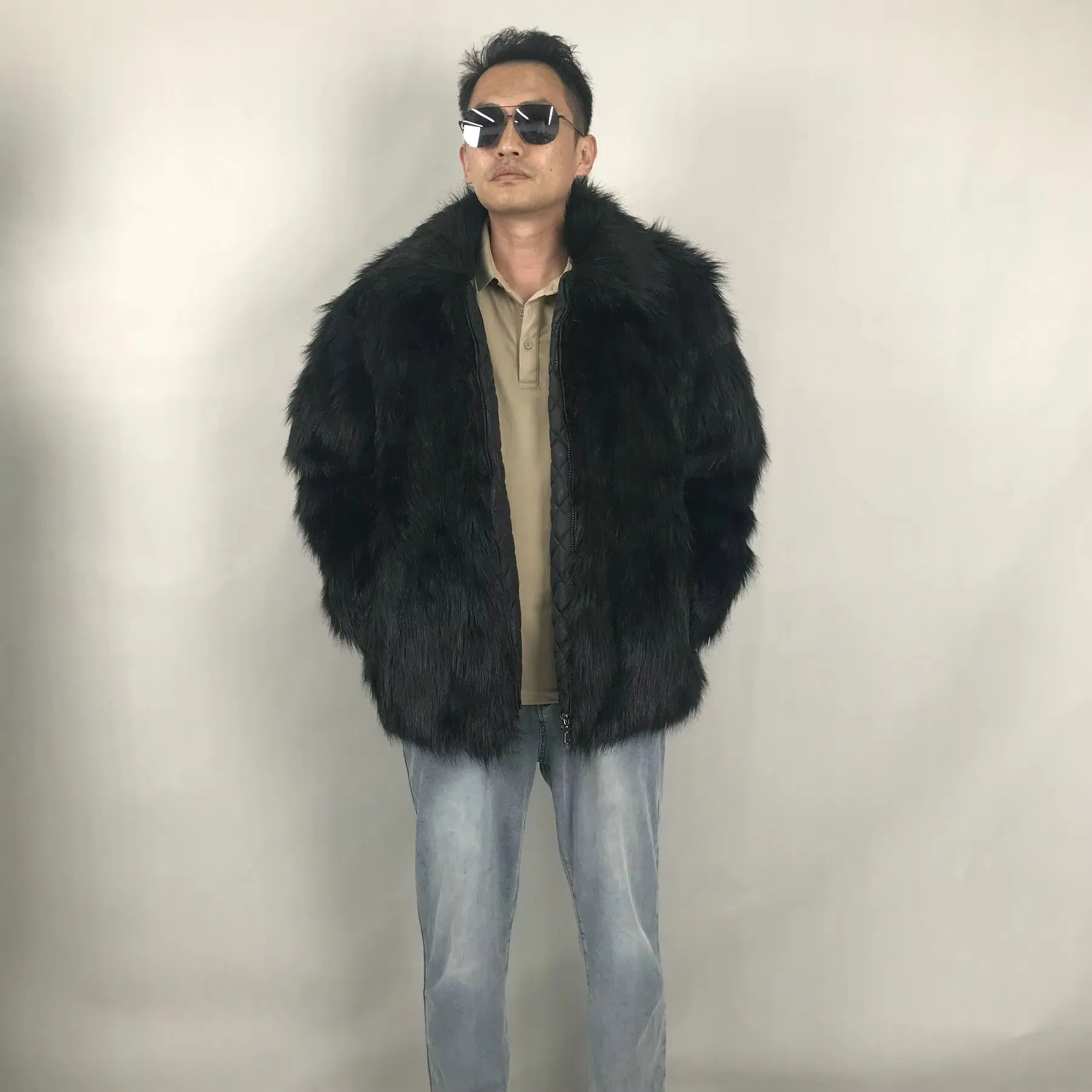 Casaco curto de efeito de pele sintética para homens, moda e temperamento, personalizado para outono e inverno
